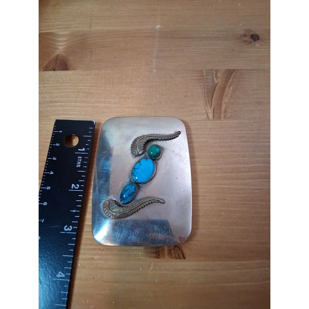 Belt Buckle VTG Signed Feathers Baboquivari Turqoise Silver Ahumada & Sons